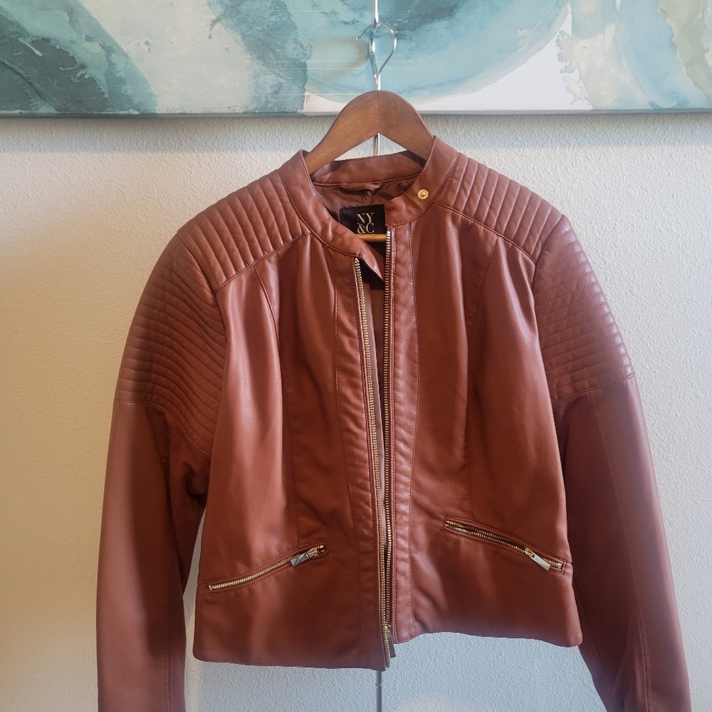NY & CO Women's Crop Leather Jacket